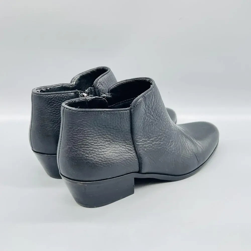 Sam Edelman Boots Womens 9 Black Leather Ankle Zip Low Block Heel Booties Shoes